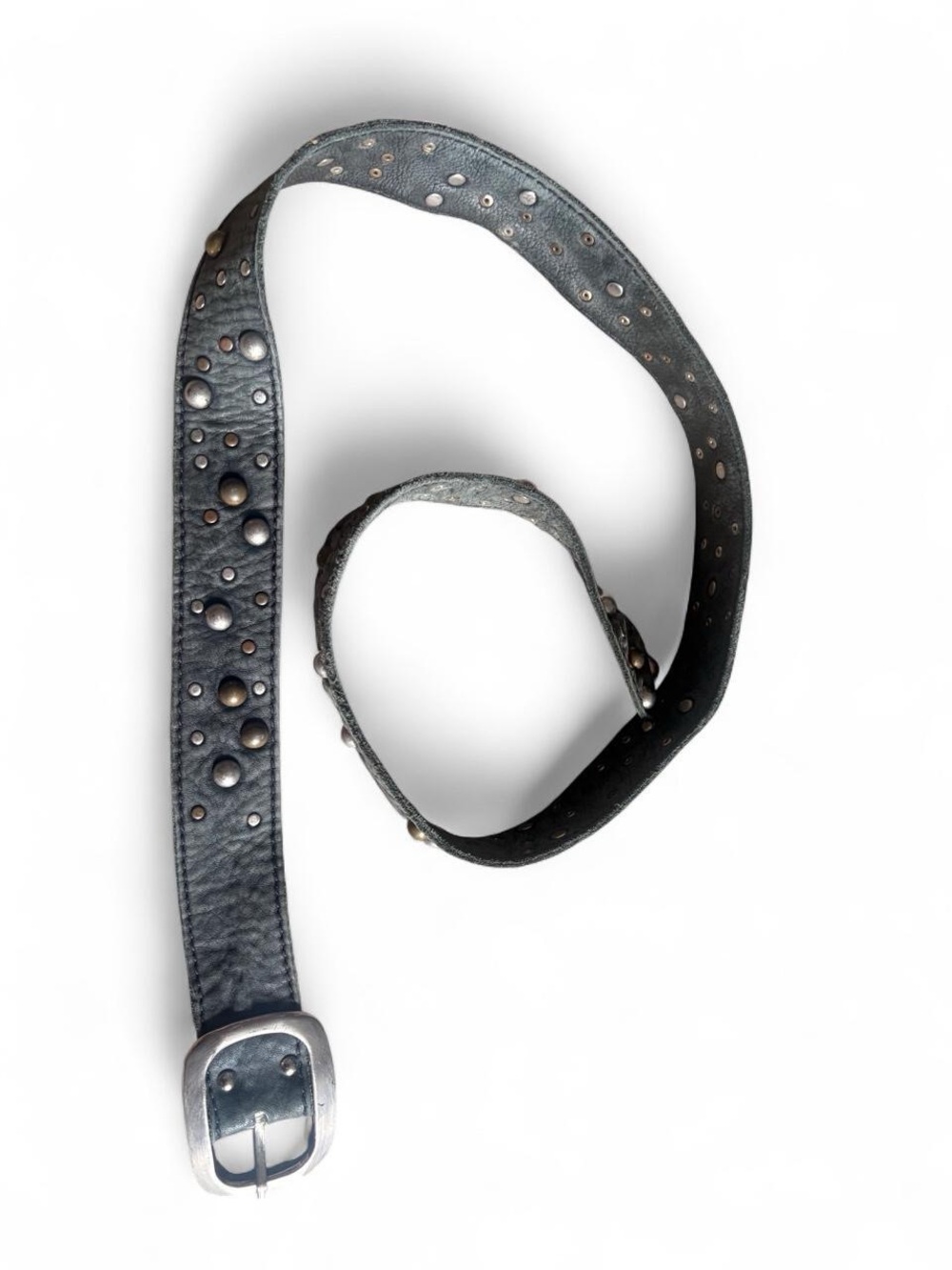 American Eagle Outfitters Black Studded Leather Belt with Silver Buckle